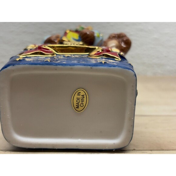 Traditions Porcelain Decorative Trinket Box Hand Painted Teddy Bear With Toys - Picture 8 of 16